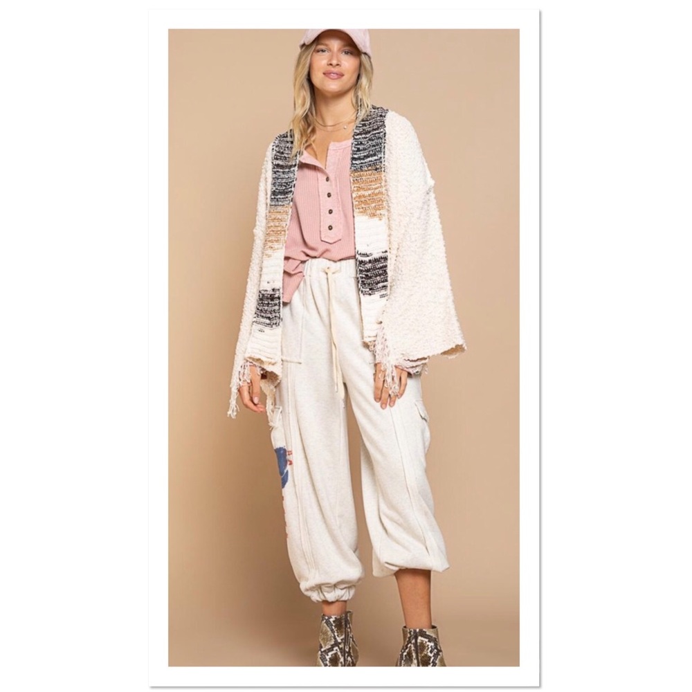 Cozy Fringe Sleeve Open Front Cardigan Sweater Cream Ivory - Picture 8 of 11